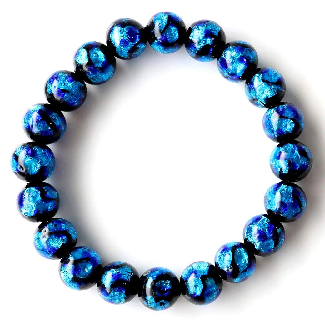 Amazon | [GOLD STONE] 光る ホタルガラス ブルー 10mm ブレスレット